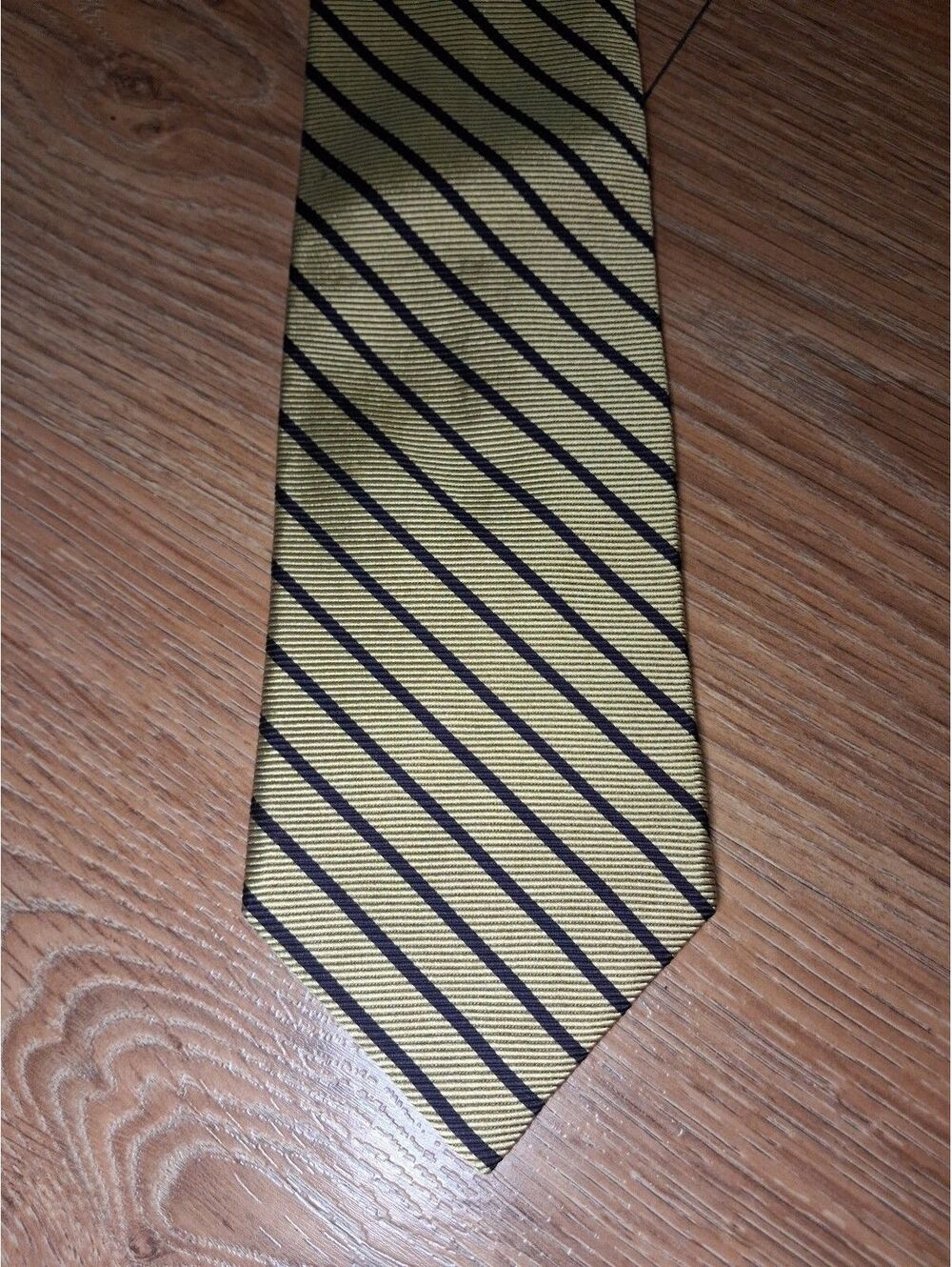 Brooks Brothers Silk Tie Gold Navy Striped Woven in England